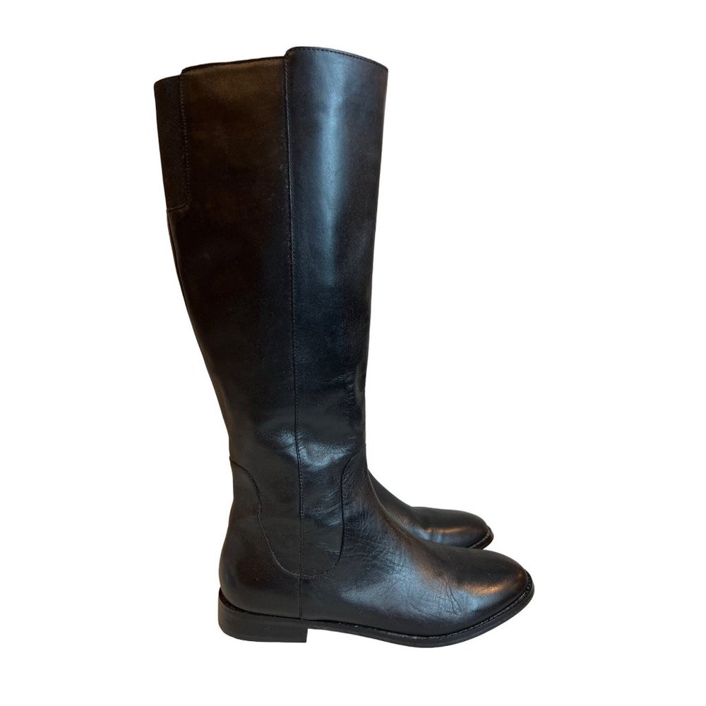 Lands End Black Leather Tall Riding Boots Size 9.5 Knee High Fall Low Heel